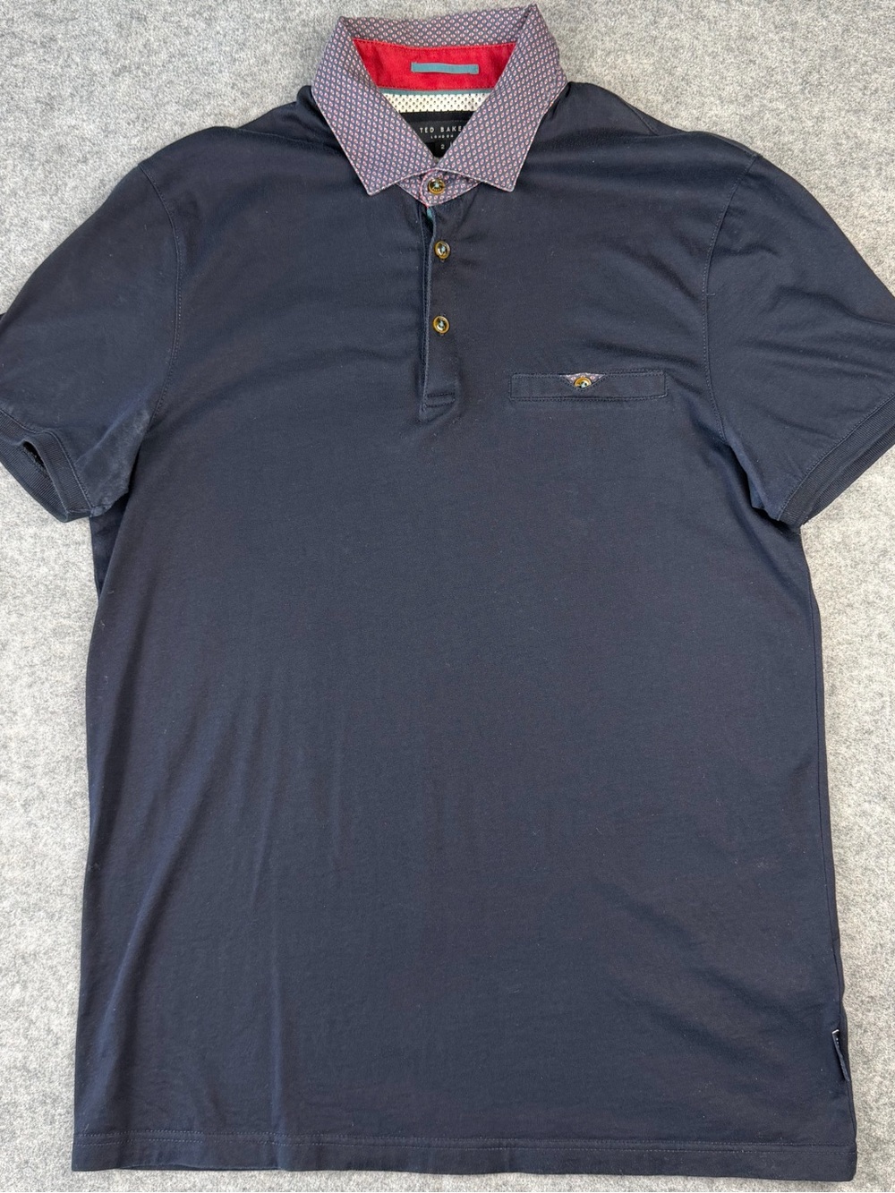 Ted Baker Navy Polo Shirt Men’s 2 S Pattern Collar Pocket Golf Tee